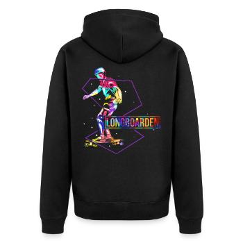Longboarden Polygon - Unisex Premium Bio Zip Hoodie - Schwarz - Hinten - Nico (187cm)