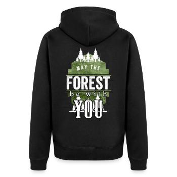 Baum Zelten Survival Wald Outdoor Wandern - Unisex Premium Bio Zip Hoodie - Schwarz - Hinten - Nico (187cm)