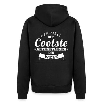 Altenpleger - Unisex Premium Bio Zip Hoodie - Schwarz - Hinten - Nico (187cm)