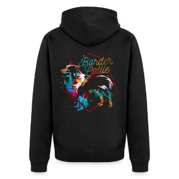 Border Collie Polygon - Unisex Premium Bio Zip Hoodie - Schwarz - Hinten - Nico (187cm)