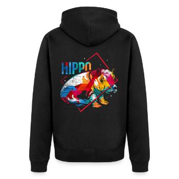 Nilpferd Polygon - Unisex Premium Bio Zip Hoodie - Schwarz - Hinten - Nico (187cm)