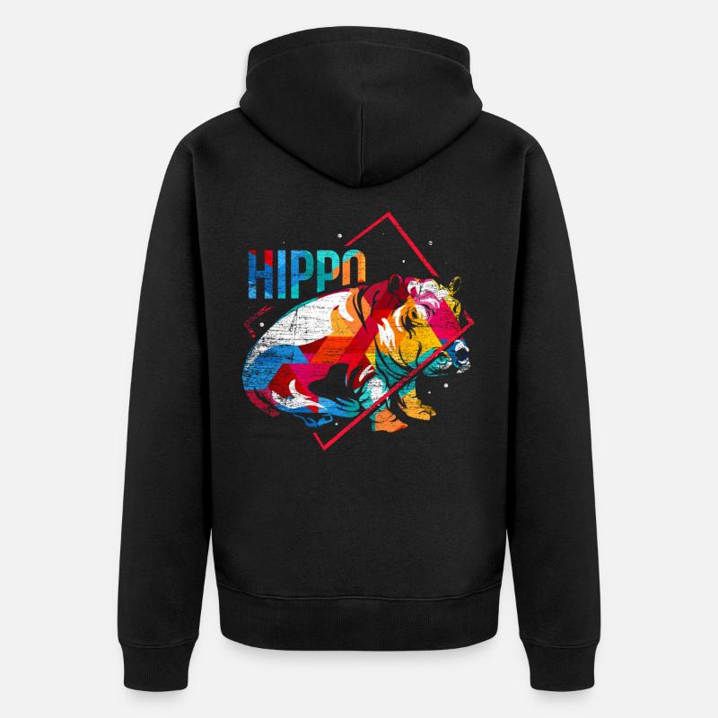 Hippopotame Polygone - Veste à capuche bio Premium Unisexe - noir