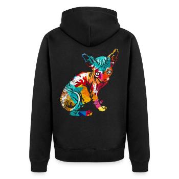 Sphynx Polygon - Unisex Premium Bio Zip Hoodie - Schwarz - Hinten - Nico (187cm)
