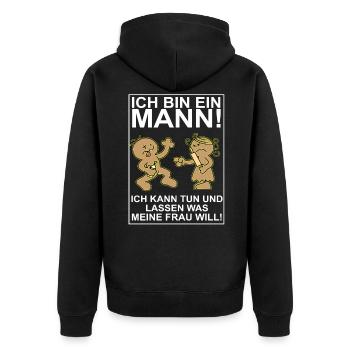 Mann Ehefrau Spruch Lustig Geschenk - Unisex Premium Bio Zip Hoodie - Schwarz - Hinten - Nico (187cm)