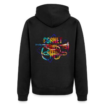 Kornett Polygon Geschenk - Unisex Premium Bio Zip Hoodie - Schwarz - Hinten - Nico (187cm)