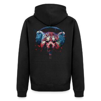 Creepy Halloween Red Panda with headphones - Unisex Premium Organic Zip Hoodie - black - Back - Nico (187cm)