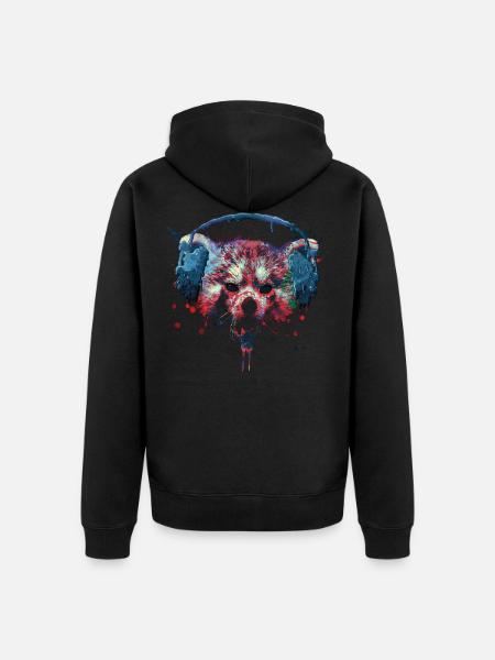 Creepy Halloween Red Panda with headphones - Unisex Premium Organic Zip Hoodie - black