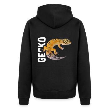Gecko - Unisex Premium Organic Zip Hoodie - black - Back - Nico (187cm)