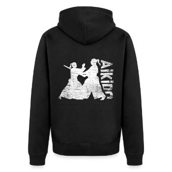 Aikido Kämpferin Geschenk - Unisex Premium Bio Zip Hoodie - Schwarz - Hinten - Nico (187cm)