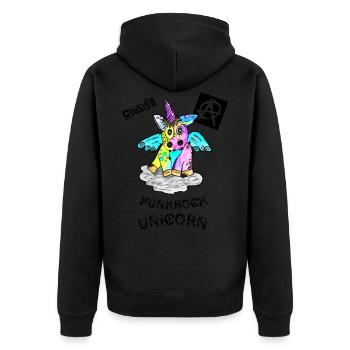 Einhorn Punk Rock Konzert Festival Shirt - Unisex Premium Bio Zip Hoodie - Schwarz - Hinten - Nico (187cm)
