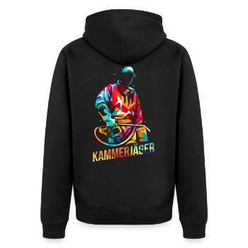 Kammerjäger - Unisex Premium Bio Zip Hoodie - Schwarz - Hinten - Nico (187cm)