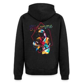 Hebamme Geschenk - Unisex Premium Bio Zip Hoodie - Schwarz - Hinten - Nico (187cm)