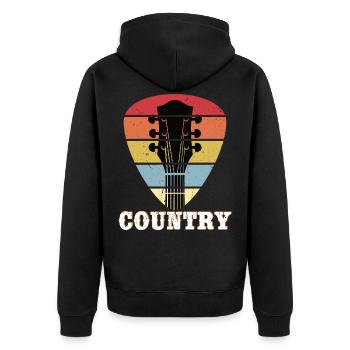 Country Music Guitar Retro Vintage Plektrum - Unisex Premium Organic Zip Hoodie - black - Back - Nico (187cm)