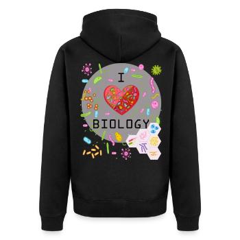 I Love Biology - Ich liebe Biologie | Fun Shirt - Unisex Premium Bio Zip Hoodie - Schwarz - Hinten - Nico (187cm)