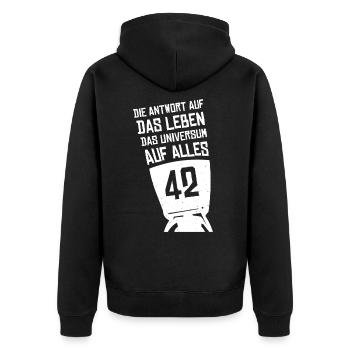 42 Is The Answer Antwort Auf Alles Leben Universum - Unisex Premium Bio Zip Hoodie - Schwarz - Hinten - Nico (187cm)