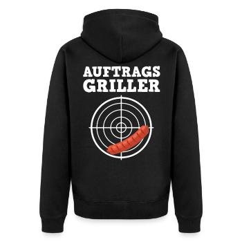 Auftragsgriller Grillkönig - Unisex Premium Bio Zip Hoodie - Schwarz - Hinten - Nico (187cm)