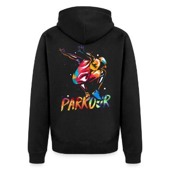 Parkour Traceur - Unisex Premium Organic Zip Hoodie - black - Back - Nico (187cm)