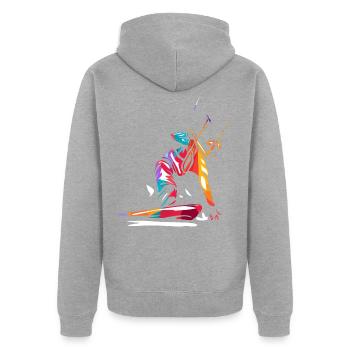 Kitesurfen - Unisex Premium Bio Zip Hoodie - Grau meliert - Hinten - Nico (187cm)