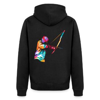 Bogenschießen - Unisex Premium Bio Zip Hoodie - Schwarz - Hinten - Nico (187cm)