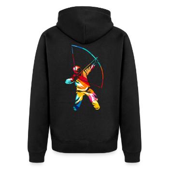 Bogenschießen - Unisex Premium Bio Zip Hoodie - Schwarz - Hinten - Nico (187cm)
