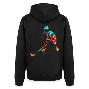 Floorball - Unisex Premium Bio Zip Hoodie - Schwarz - Hinten - Nico (187cm)