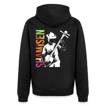 Shamisen Geschenk - Unisex Premium Bio Zip Hoodie - Schwarz - Hinten - Nico (187cm)