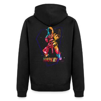 Hapkido Geschenk - Unisex Premium Bio Zip Hoodie - Schwarz - Hinten - Nico (187cm)