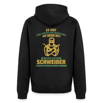 Schweisser Shirt · Schweißen · Schweißer Geschenk - Unisex Premium Bio Zip Hoodie - Schwarz - Hinten - Nico (187cm)