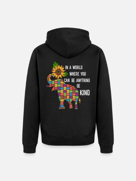 You Can Be Anything Be Kind - Elephant Sunflower - Premium økologisk unisex-hettejakke - svart