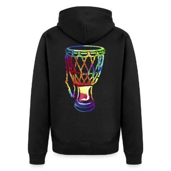 Djembe Trommel - Unisex Premium Bio Zip Hoodie - Schwarz - Hinten - Nico (187cm)