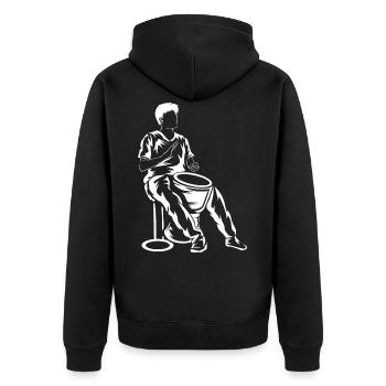 Djembe - Unisex Premium Bio Zip Hoodie - Schwarz - Hinten - Nico (187cm)