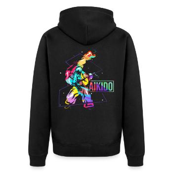 Aikido - Unisex Premium Bio Zip Hoodie - Schwarz - Hinten - Nico (187cm)