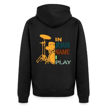 In Jesus Name I Play Drums - Unisex Premium Bio Zip Hoodie - Schwarz - Hinten - Nico (187cm)