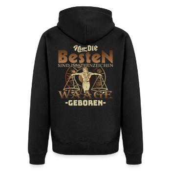 Waage Sternzeichen nur die Besten Geboren - Unisex Premium Bio Zip Hoodie - Schwarz - Hinten - Nico (187cm)