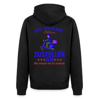 Zusteller shirt Lieferant shirt Zusteller Geschenk - Unisex Premium Bio Zip Hoodie - Schwarz - Hinten - Nico (187cm)