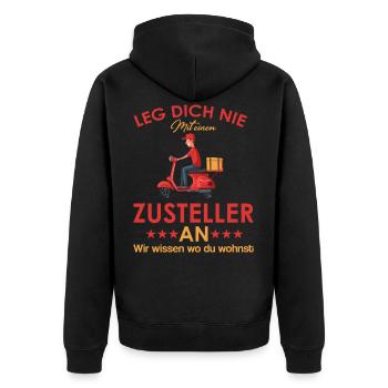 Zusteller shirt Lieferant shirt Zusteller Geschenk - Unisex Premium Bio Zip Hoodie - Schwarz - Hinten - Nico (187cm)