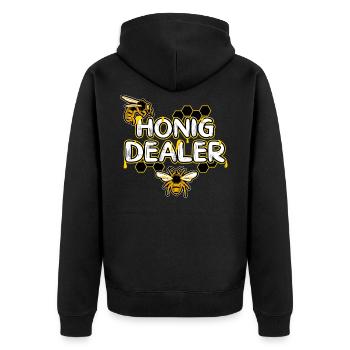 Honig Dealer Imker - Unisex Premium Bio Zip Hoodie - Schwarz - Hinten - Nico (187cm)
