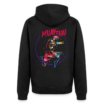 Muay Thai Boxing Geschenk - Unisex Premium Bio Zip Hoodie - Schwarz - Hinten - Nico (187cm)