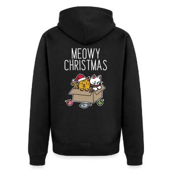 Katzen Weihnachten - Unisex Premium Bio Zip Hoodie - Schwarz - Hinten - Nico (187cm)