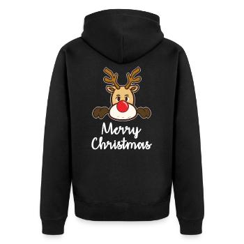 Rentier Weihnachten - Unisex Premium Bio Zip Hoodie - Schwarz - Hinten - Nico (187cm)