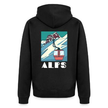 Alpen - Unisex Premium Bio Zip Hoodie - Schwarz - Hinten - Nico (187cm)