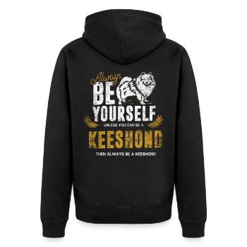 Keeshond Geschenk - Unisex Premium Bio Zip Hoodie - Schwarz - Hinten - Nico (187cm)