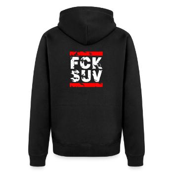 Fuck SUV FCK Klimaschutz Fridays for Future FFF - Unisex Premium Bio Zip Hoodie - Schwarz - Hinten - Nico (187cm)