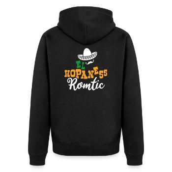 El Hopaness Romtic Hopeless Romantic - Unisex Premium Bio Zip Hoodie - Schwarz - Hinten - Nico (187cm)