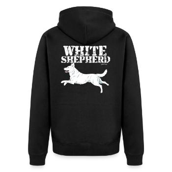 Weißer Schäferhund - Unisex Premium Bio Zip Hoodie - Schwarz - Hinten - Nico (187cm)