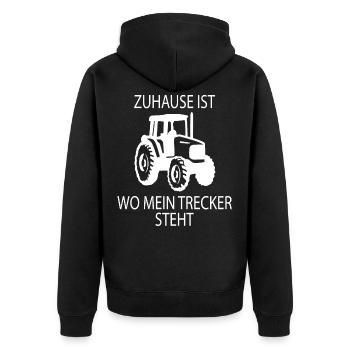 Zuhause ist wo mein Trecker steht - Unisex Premium Bio Zip Hoodie - Schwarz - Hinten - Nico (187cm)