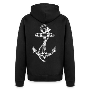 Anker Seemann Maritim Seefahrt Ahoi Kapitän Schiff - Unisex Premium Bio Zip Hoodie - Schwarz - Hinten - Nico (187cm)