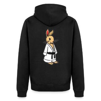 Kudo Kaninchen - Unisex Premium Bio Zip Hoodie - Schwarz - Hinten - Nico (187cm)