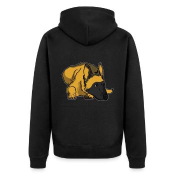 Malinois Hund - Unisex Premium Bio Zip Hoodie - Schwarz - Hinten - Nico (187cm)