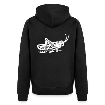 Heuschrecke - Unisex Premium Bio Zip Hoodie - Schwarz - Hinten - Nico (187cm)